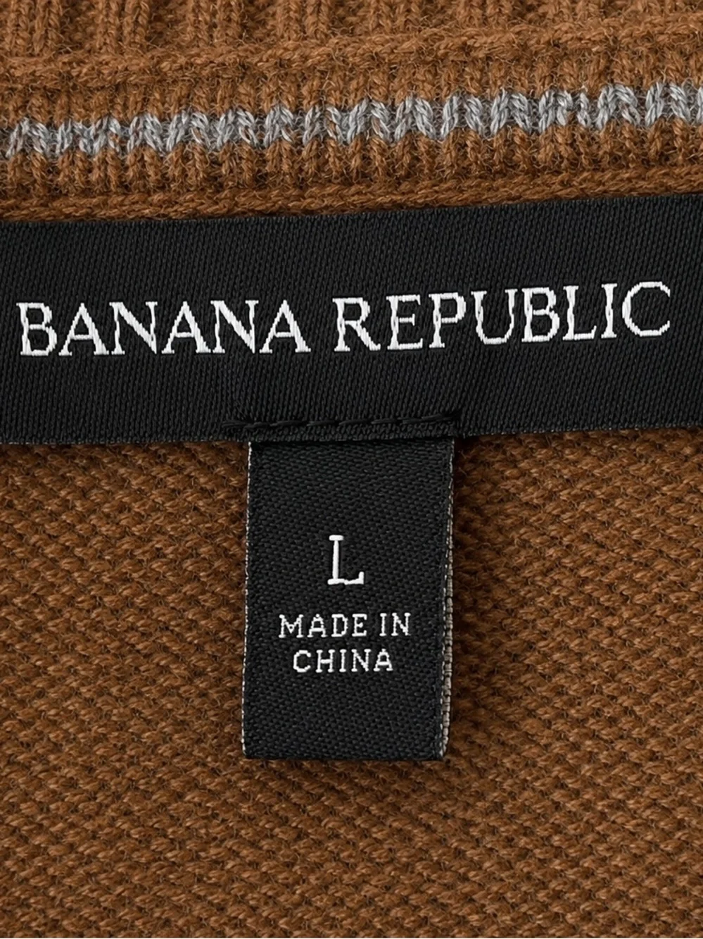 Banana Republic Merino Wool Blend V Neck Sweater Elbow Patch Brown Men’s L